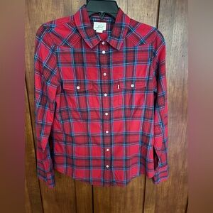 Levi's Vibrant Red and Blue Plaid Blouse